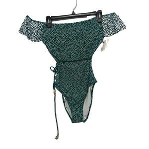 Studio Anne Cole green floral swimsuit size 10 NWT off shoulders